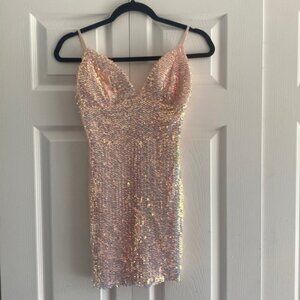 Fashion Nova pink iridescent fully sequin mini dress NEW size M Keep your shine